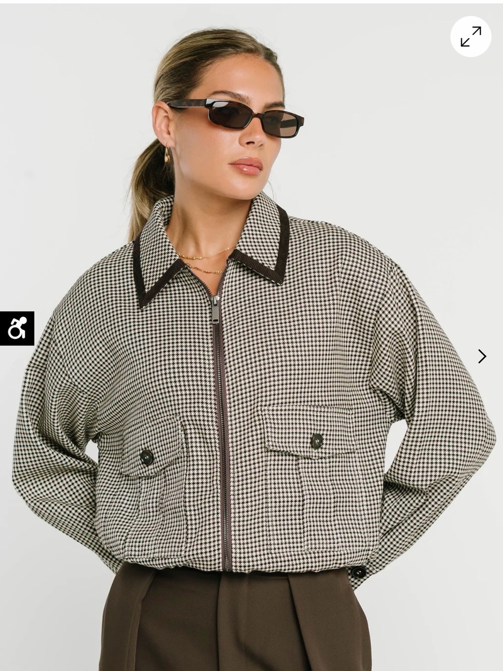 Bohme Houndstooth Zip-Front Cropped Jacket - Brown/White